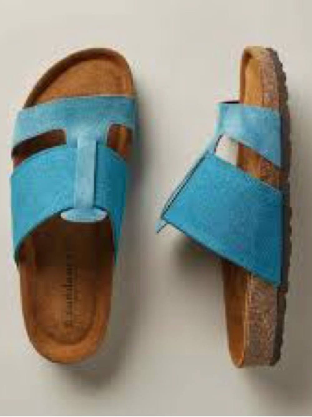 Sundance Leather Turquoise Slide Sandals Corked Soles